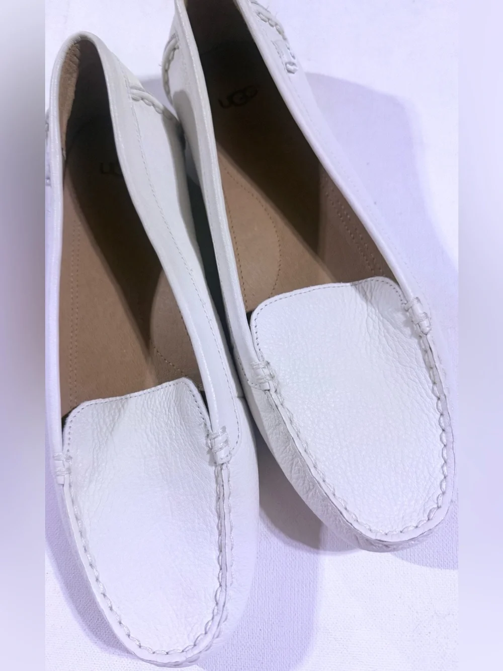UGG White Leather Women's Driving Loafers